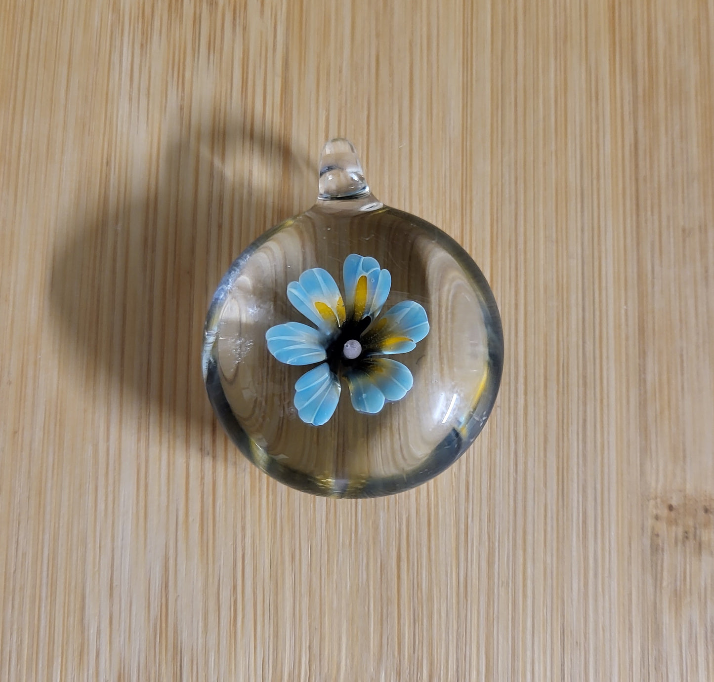 Light Blue & Yellow Floral Glass Pendant