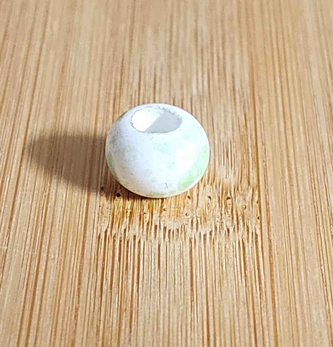 White & Green Spotted Ceramic Loc Bead