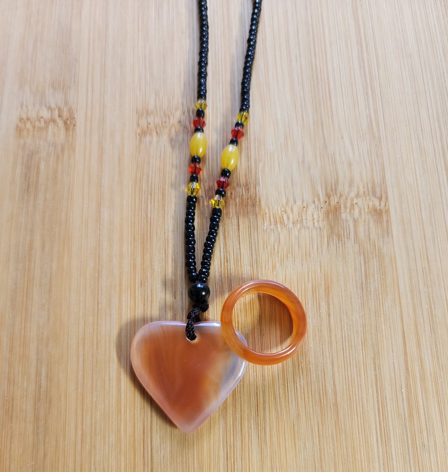 Heart Shaped Natural Stone Pendant with Necklace and Matching Ring
