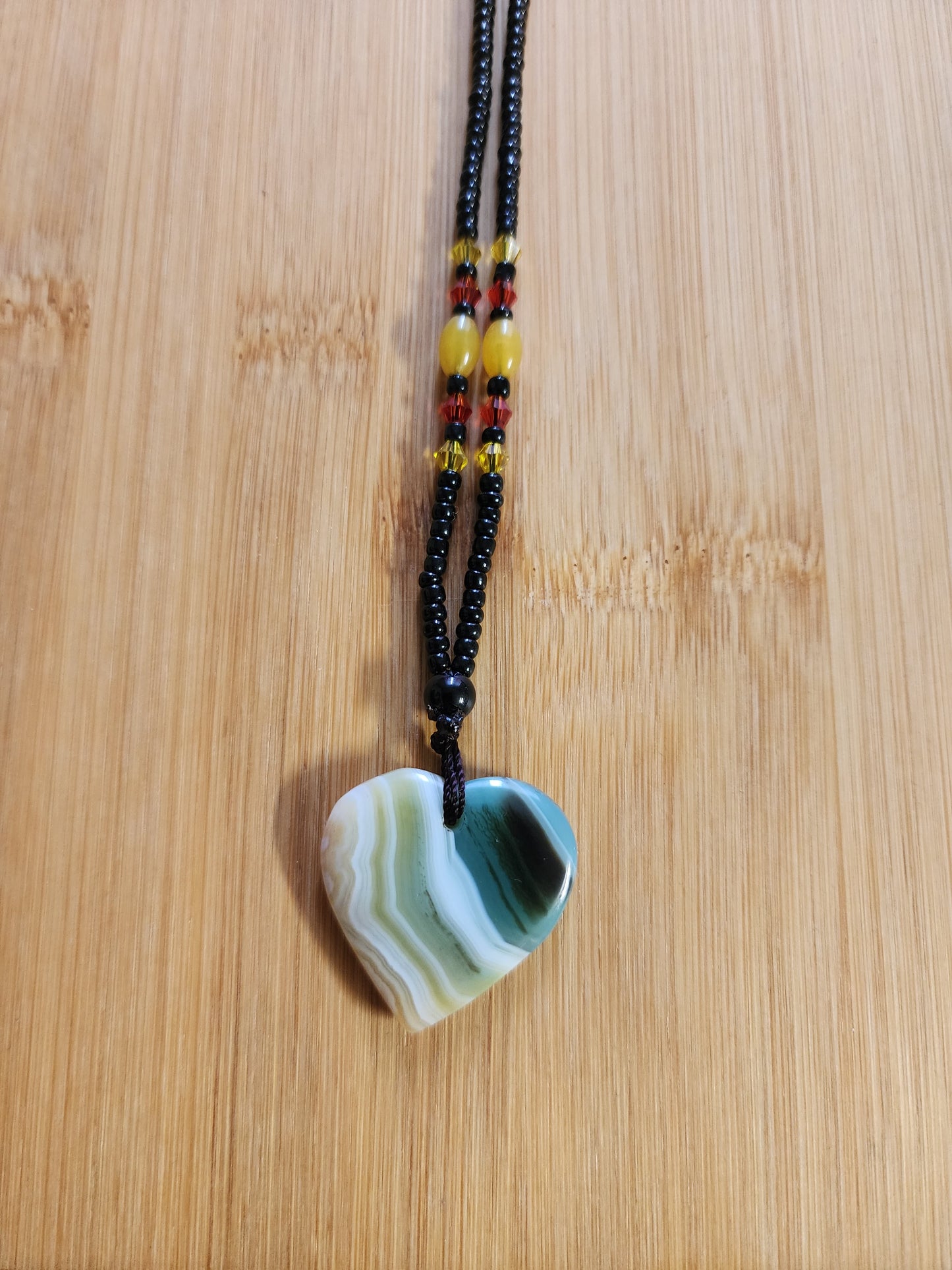 Green Striped Agate Heart-Shaped Natural Stone Pendant Necklace and Ring Set