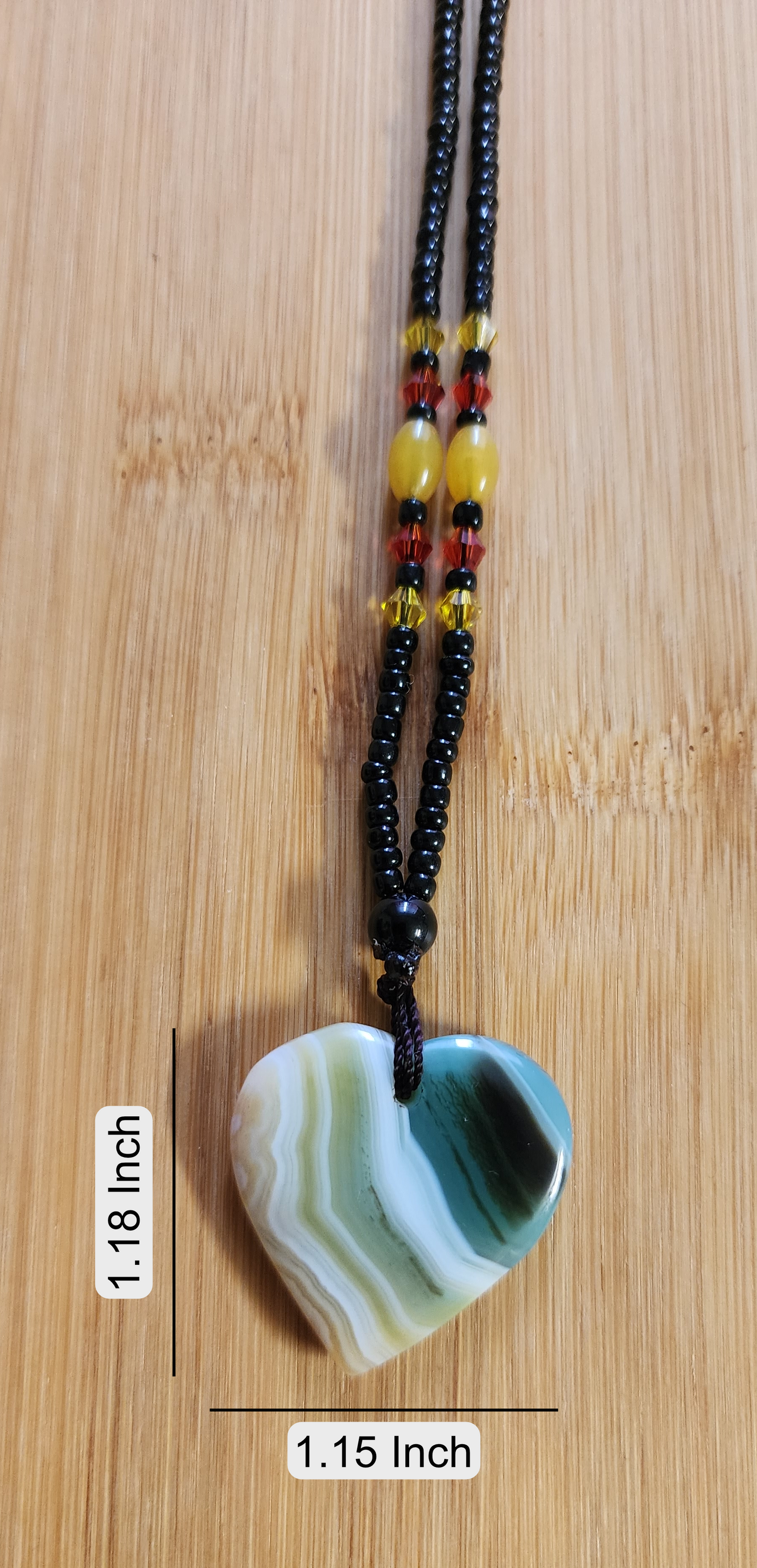 Green Striped Agate Heart-Shaped Natural Stone Pendant Necklace and Ring Set