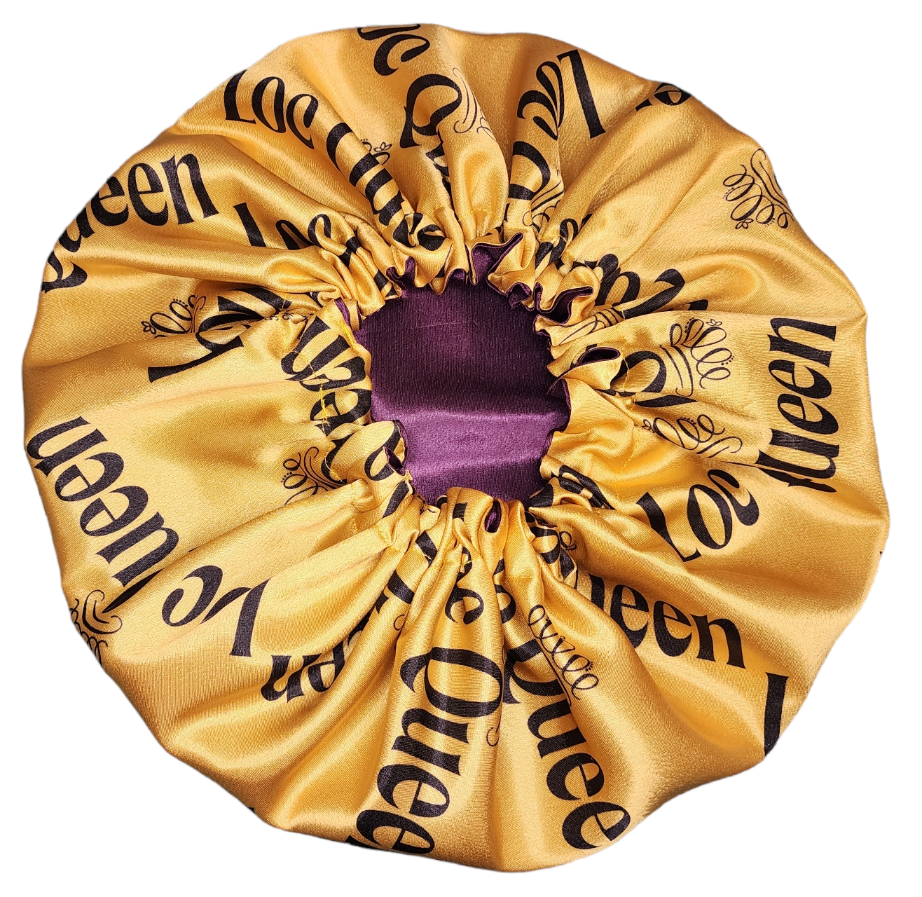 "Loc Queen" Gold & Burgundy Satin Bonnet