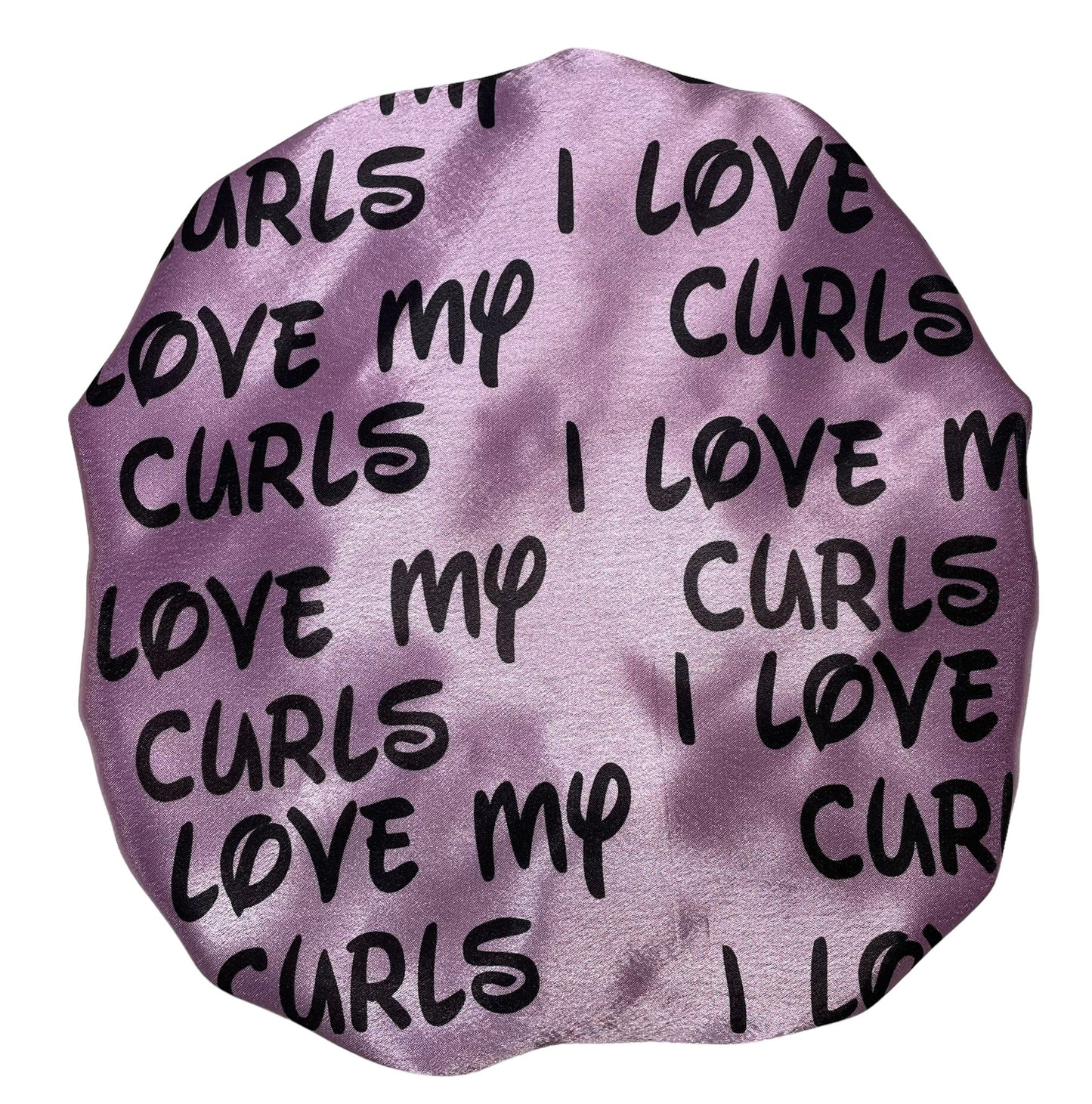 Kids "I Love My Curls" Lilac and Purple Satin Bonnet