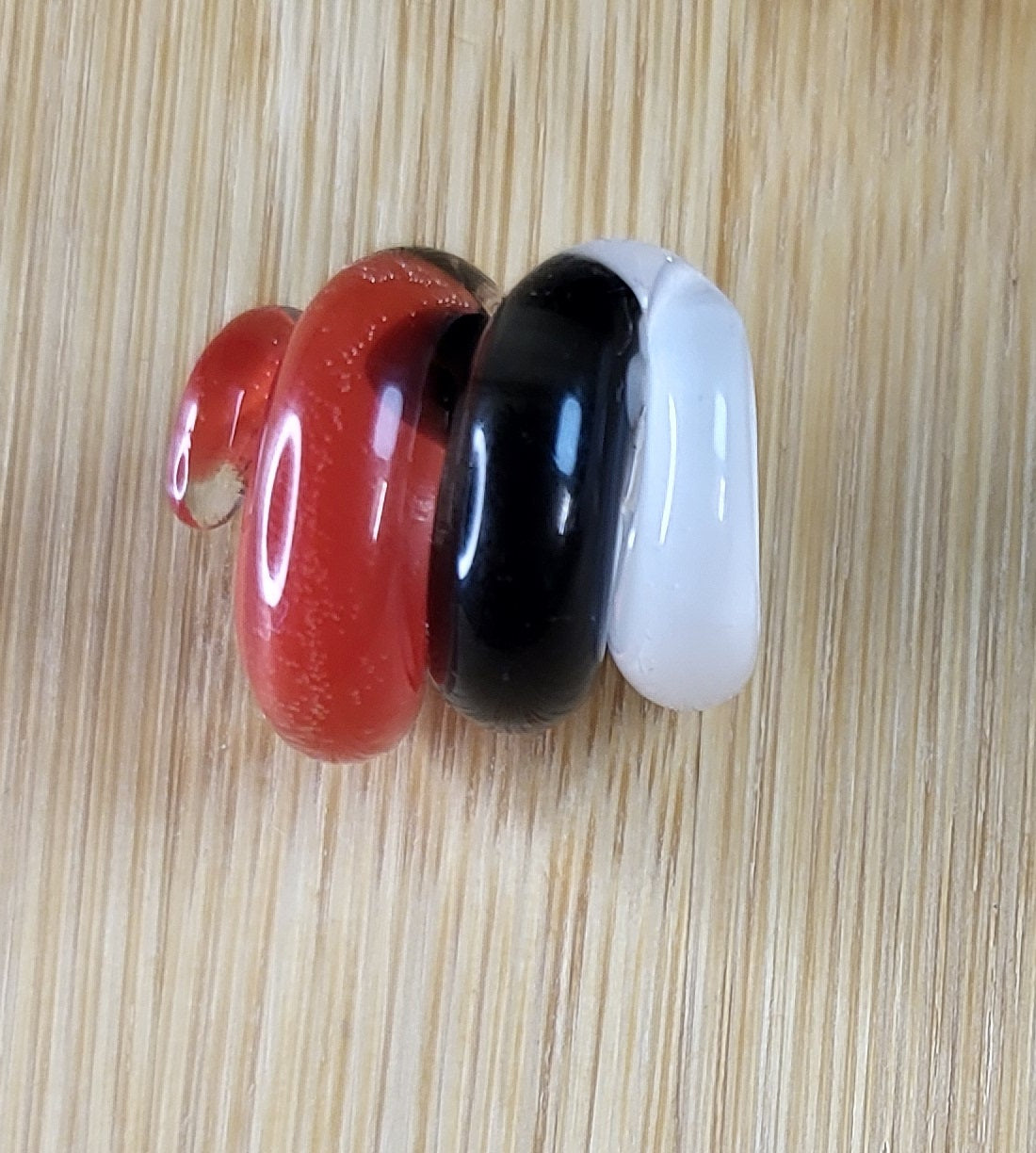 Red, Black And White Coil Glass Loc Bead