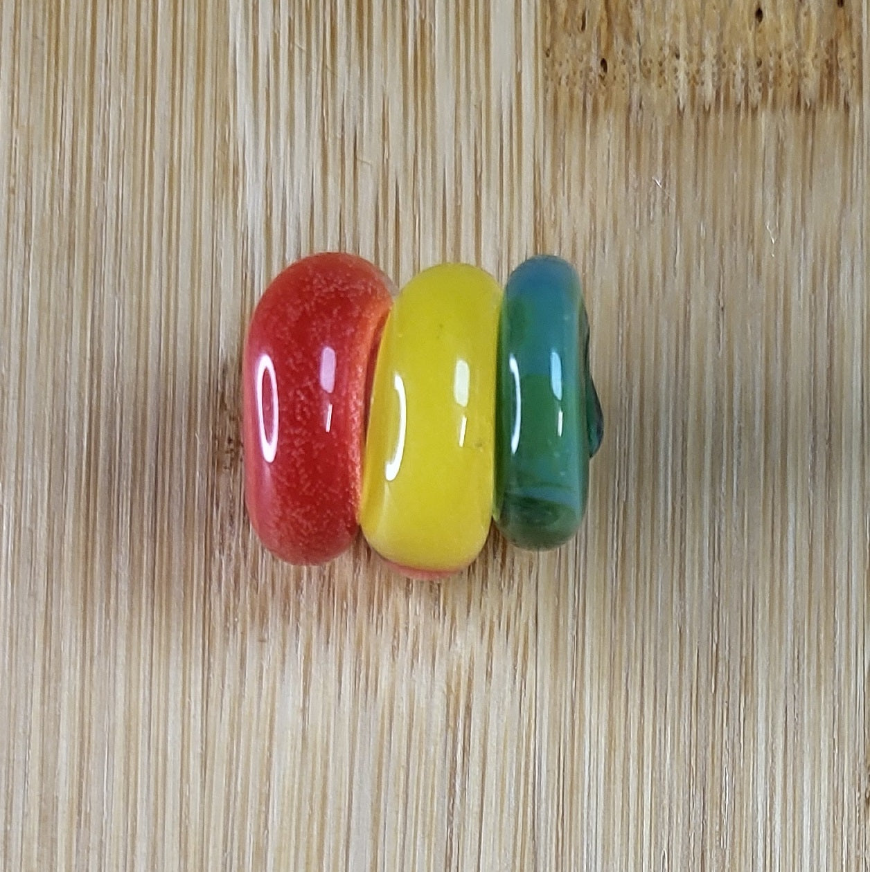 Red, Light Yellow, Green Coil Glass Loc Bead