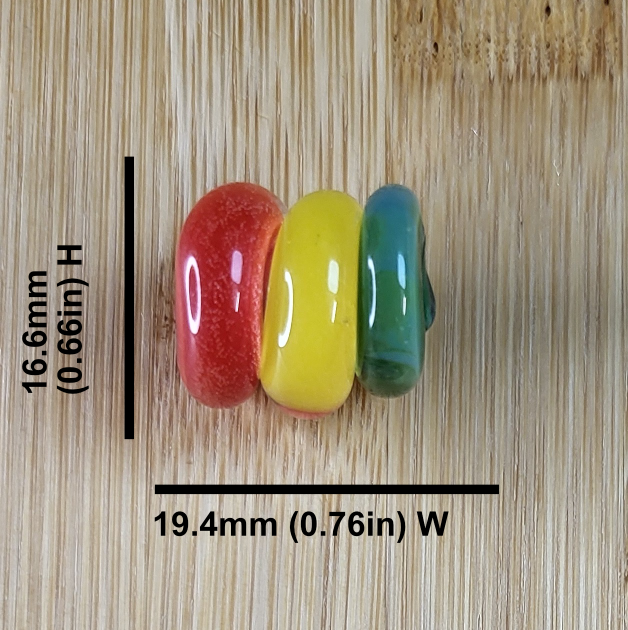 Red, Light Yellow, Green Coil Glass Loc Bead