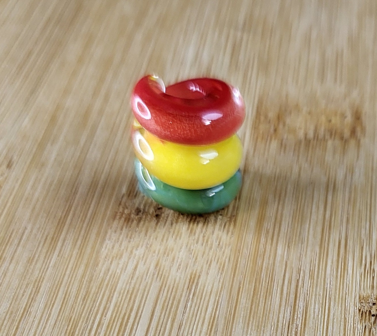 Red, Light Yellow, Green Coil Glass Loc Bead