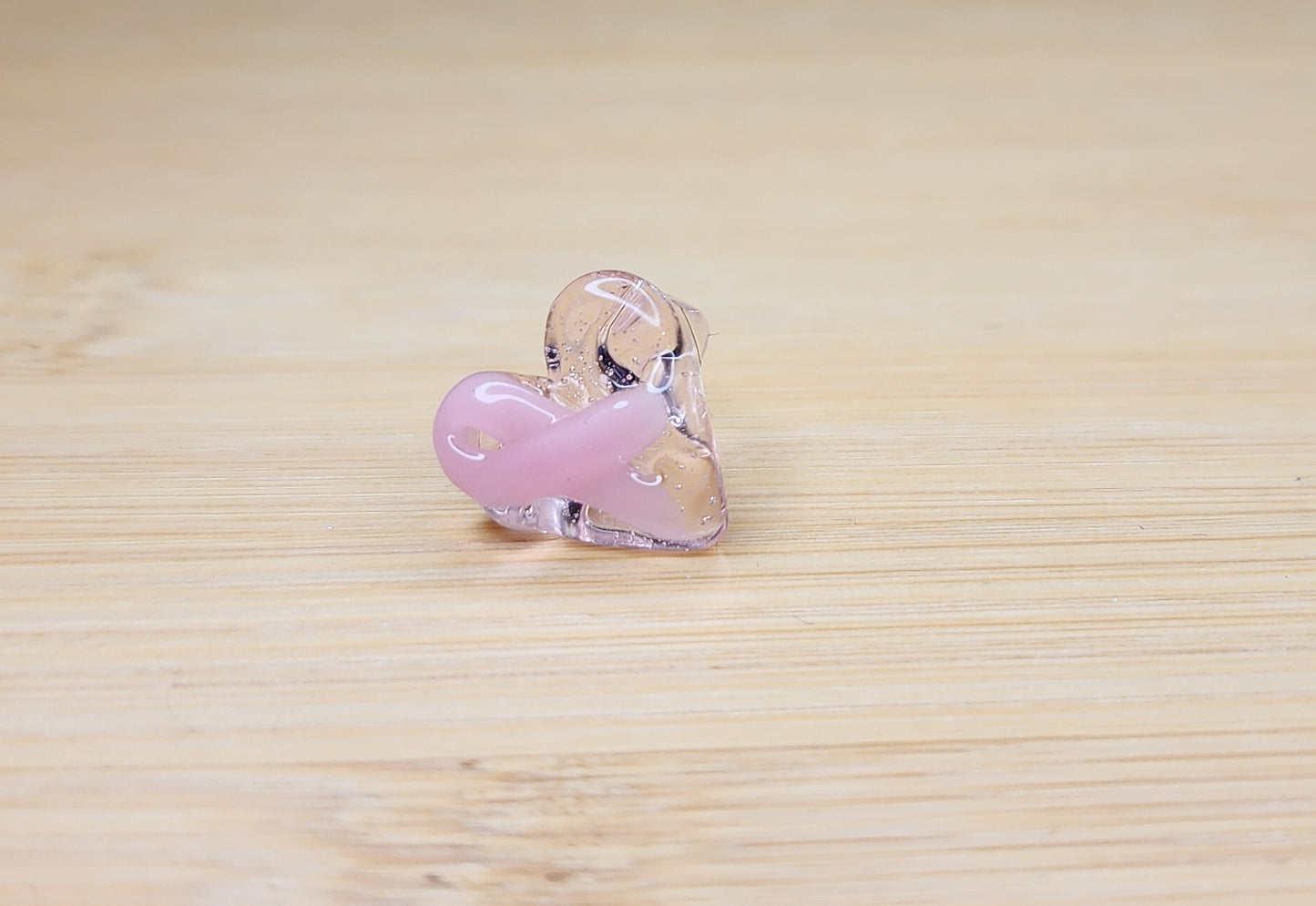 Clear Heart with Breast Cancer Ribbon Glass Loc Bead