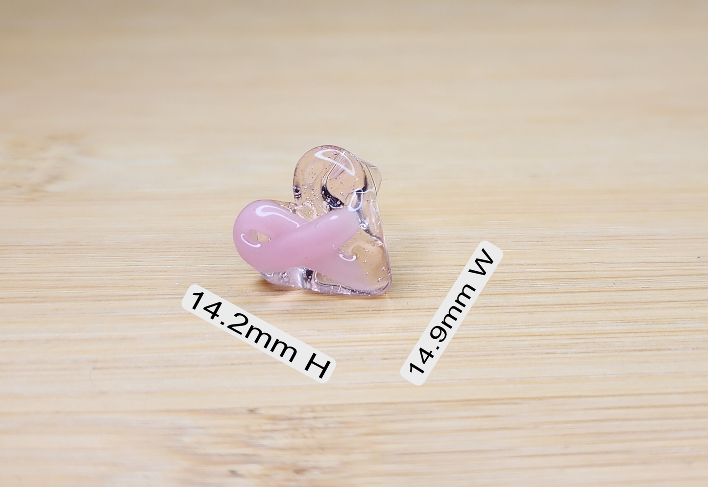 Clear Heart with Breast Cancer Ribbon Glass Loc Bead