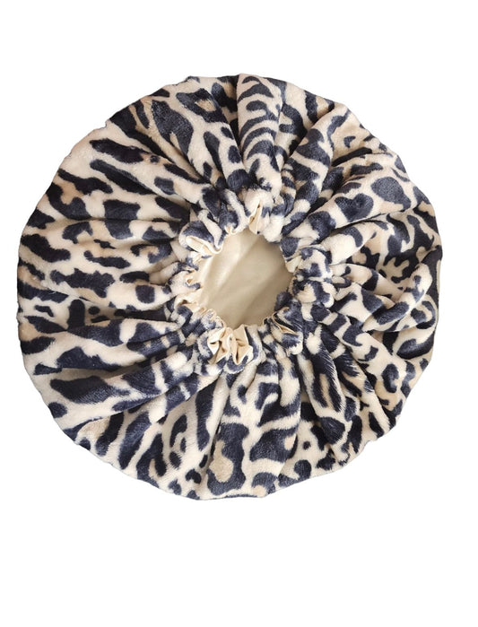 "Animal Print" #2 Large Plush and Satin Lined Bonnet