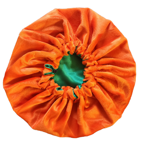 Orange and Green Faux Fur Satin Lined Bonnet