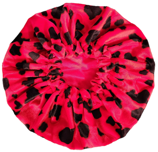 Red & Black Faux Fur and Satin Lined Bonnet