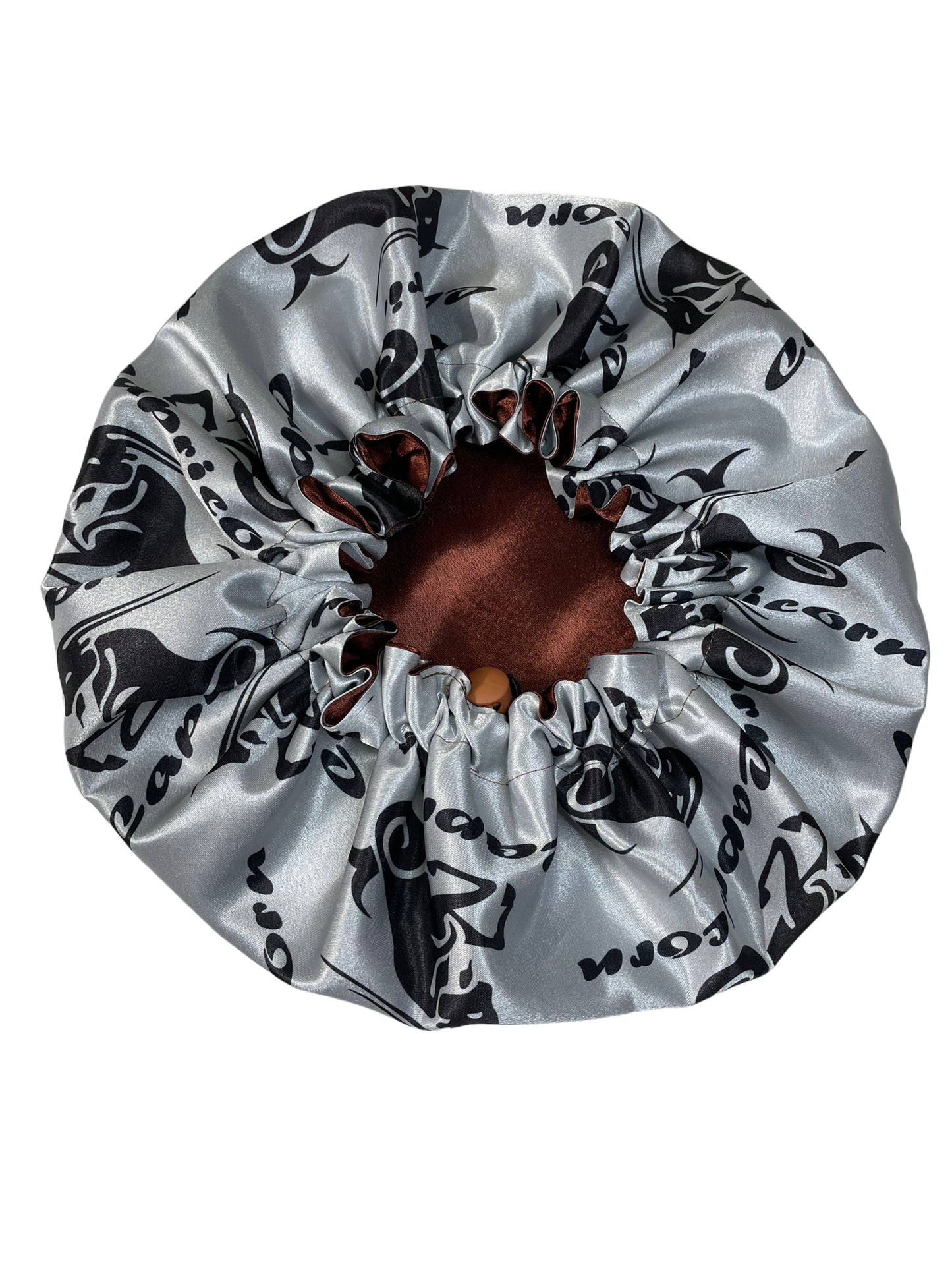 "Capricorn" Grey/Gray and Brown Satin Bonnet