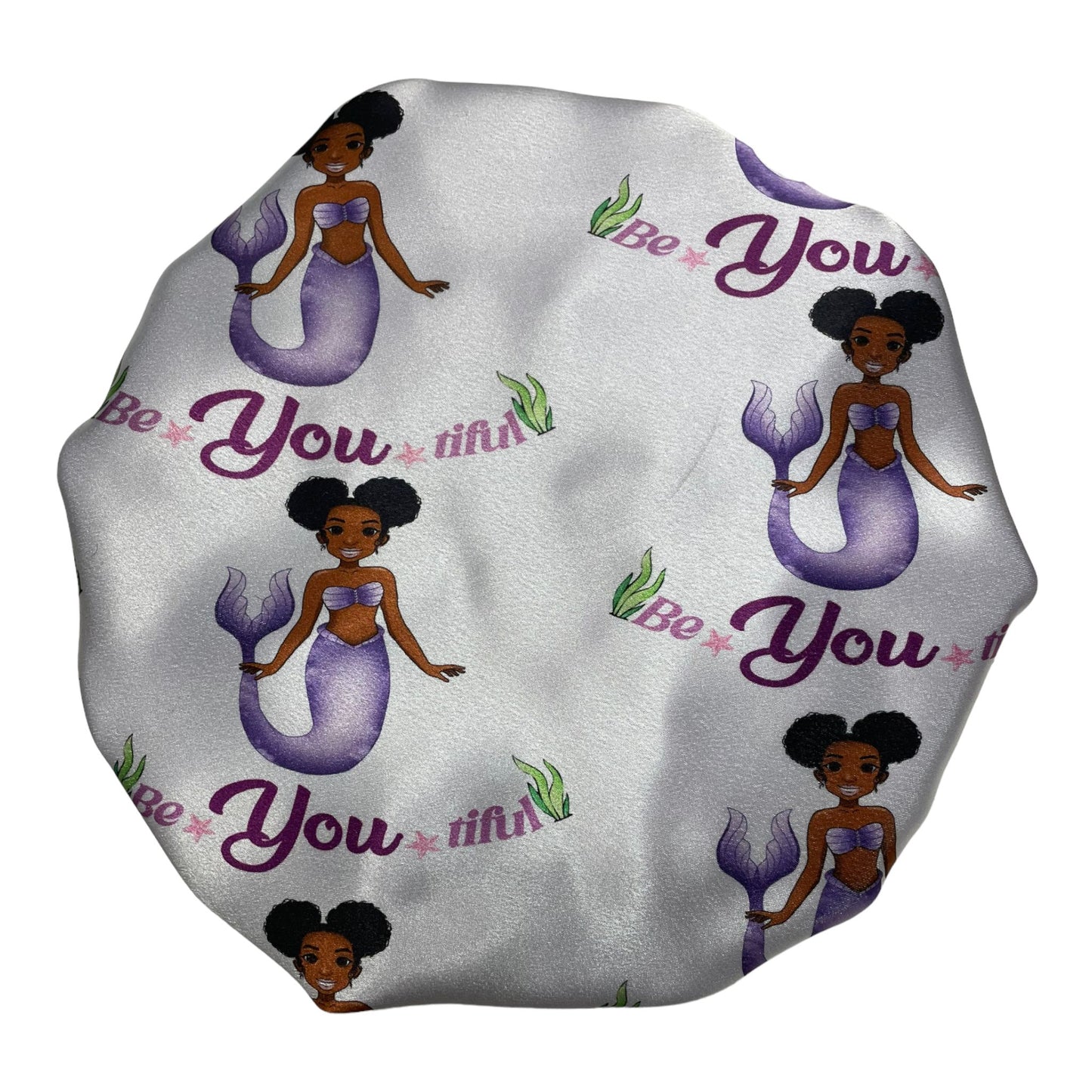 Kids "Be-YOU-tiful" White and Lilac Satin Bonnet