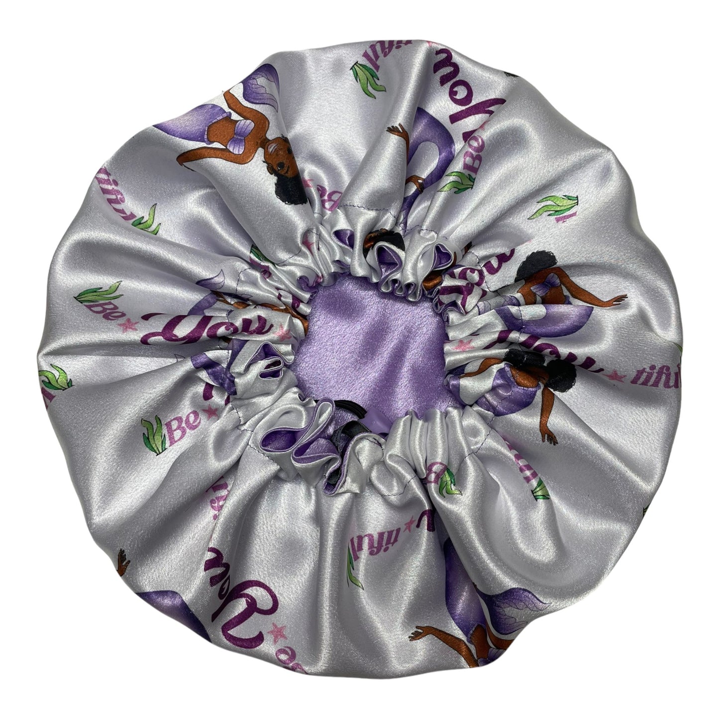 Kids "Be-YOU-tiful" White and Lilac Satin Bonnet