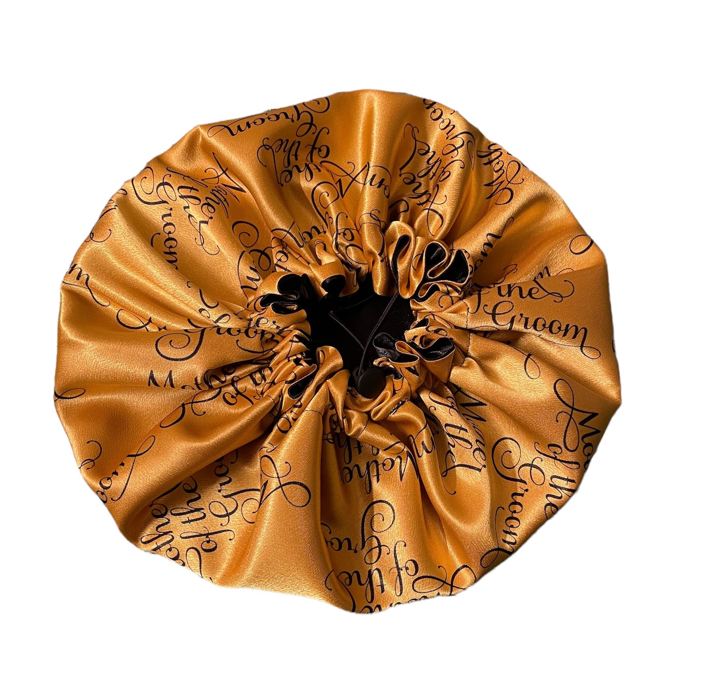 **"Mother Of The Groom" Gold and Black Satin Bonnet